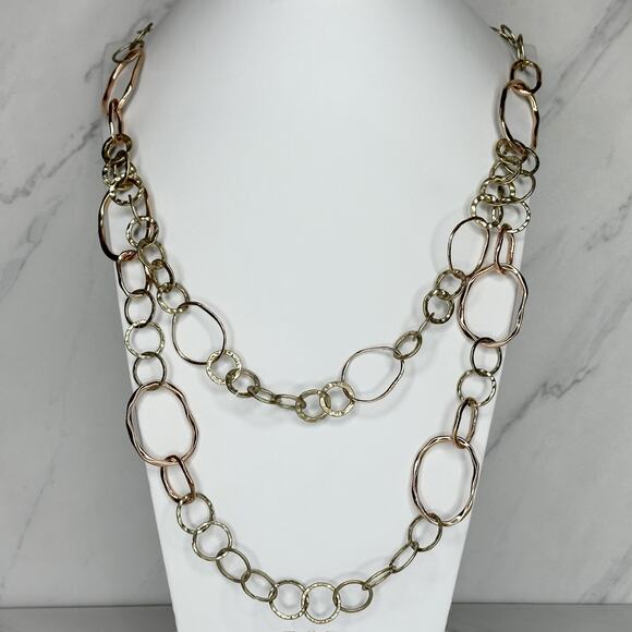 Chicos Chunky Hammered Metal Chain Link Statement Necklace ✨ - Picture 1 of 10